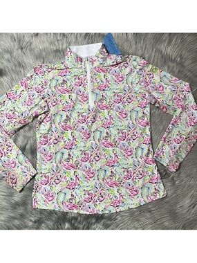 San Soleil Womens Floral Flamingo Long Sleeve UV 50 Golf Shirt Size Medium